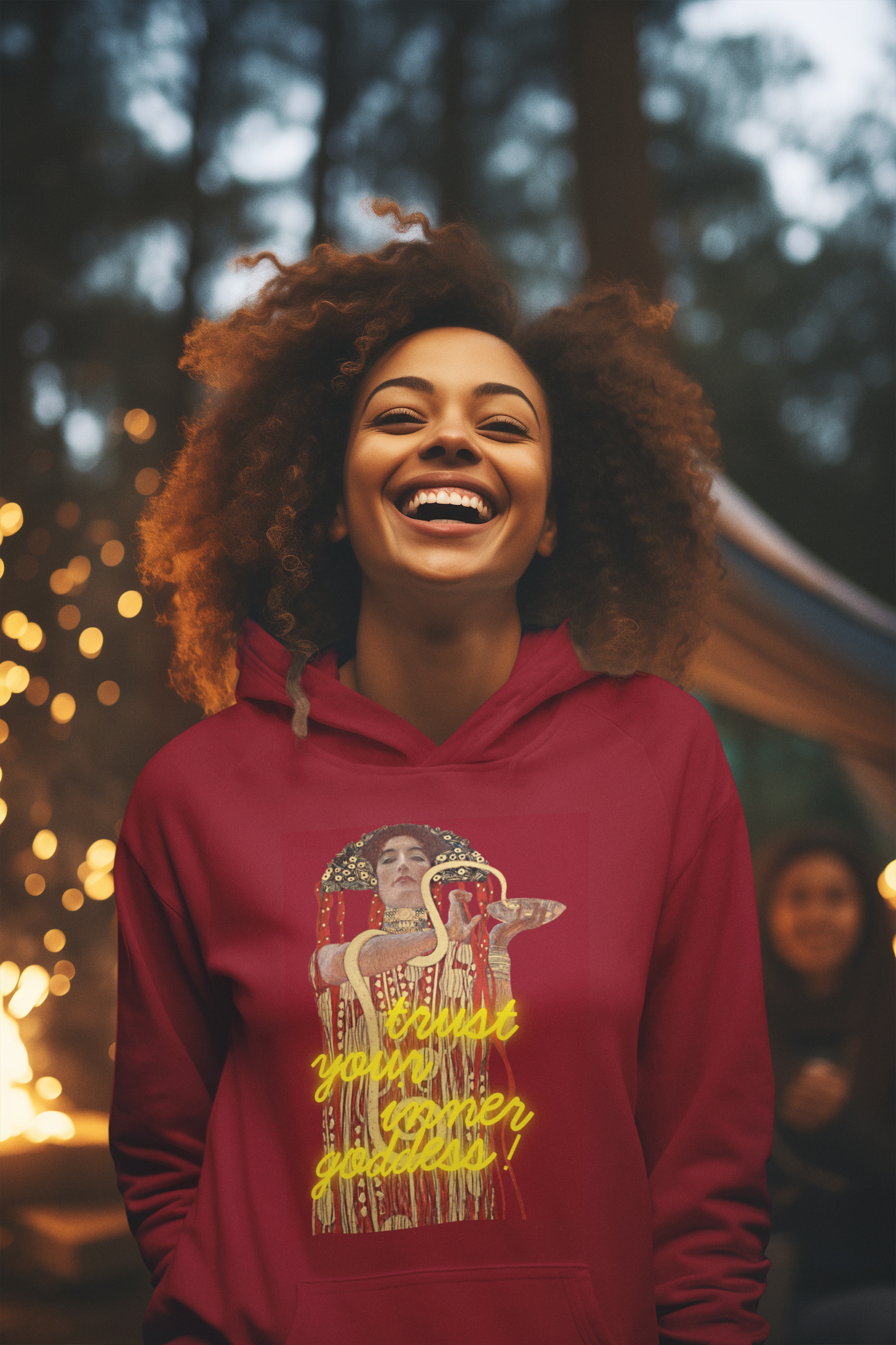 Cherry Red unisex Hoodie – Gustav Klimt’s Hygieia (1907) with “Trust Your Inner Goddess”