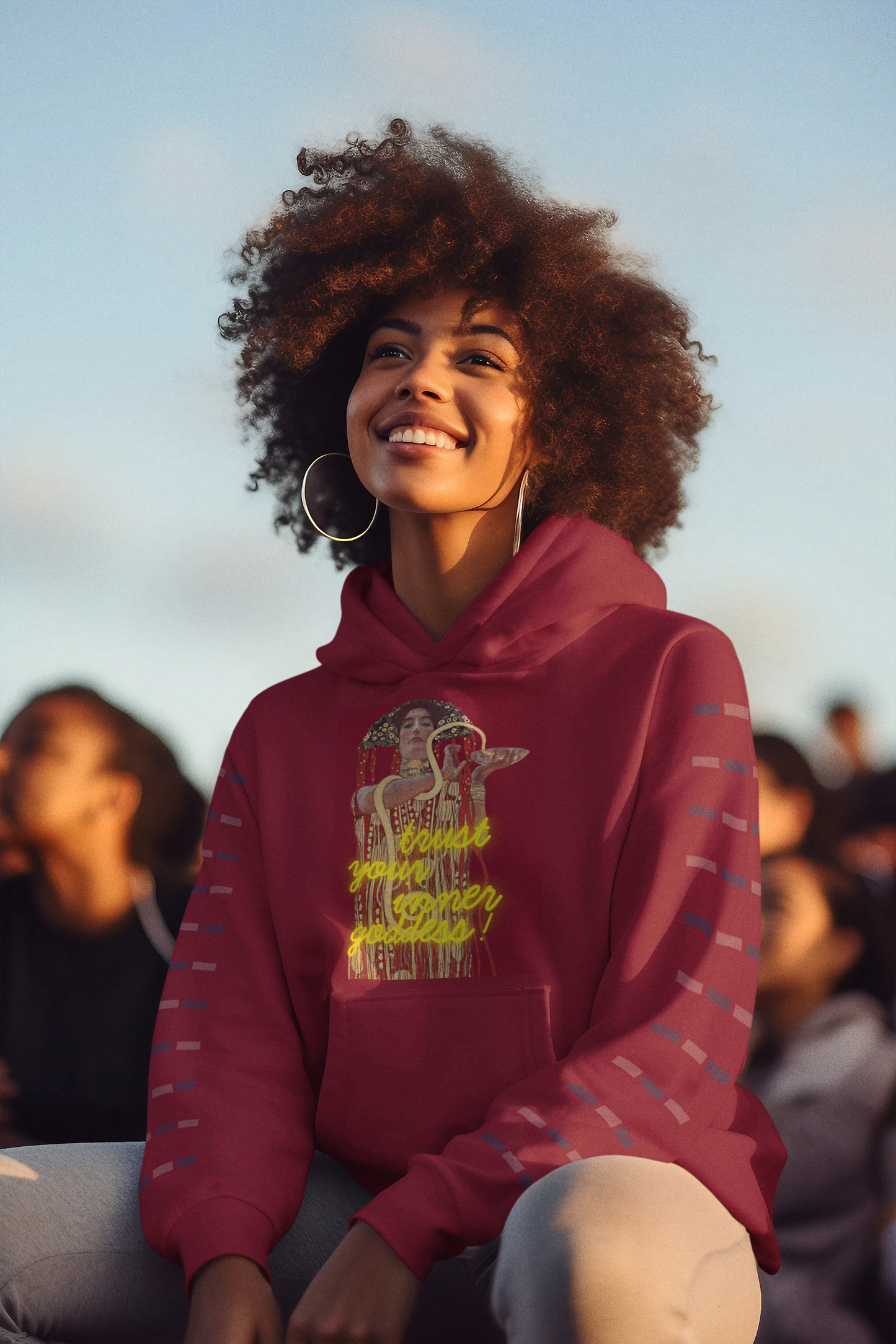 Cherry Red unisex Hoodie – Gustav Klimt’s Hygieia (1907) with “Trust Your Inner Goddess”