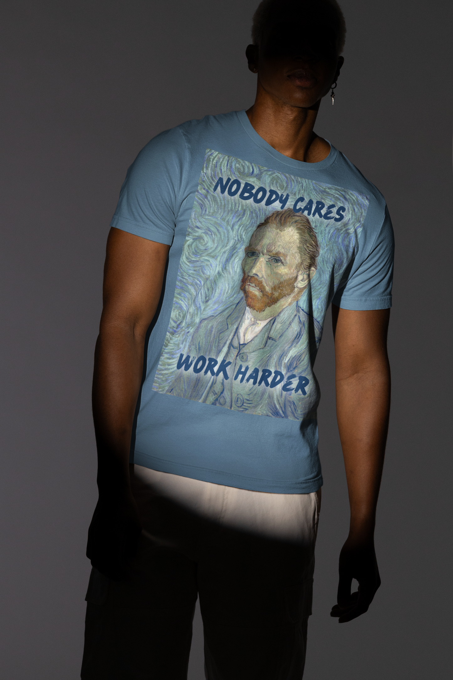Van Gogh Self-Portrait unisex T-Shirt: “Nobody Cares, Work Harder” Edition