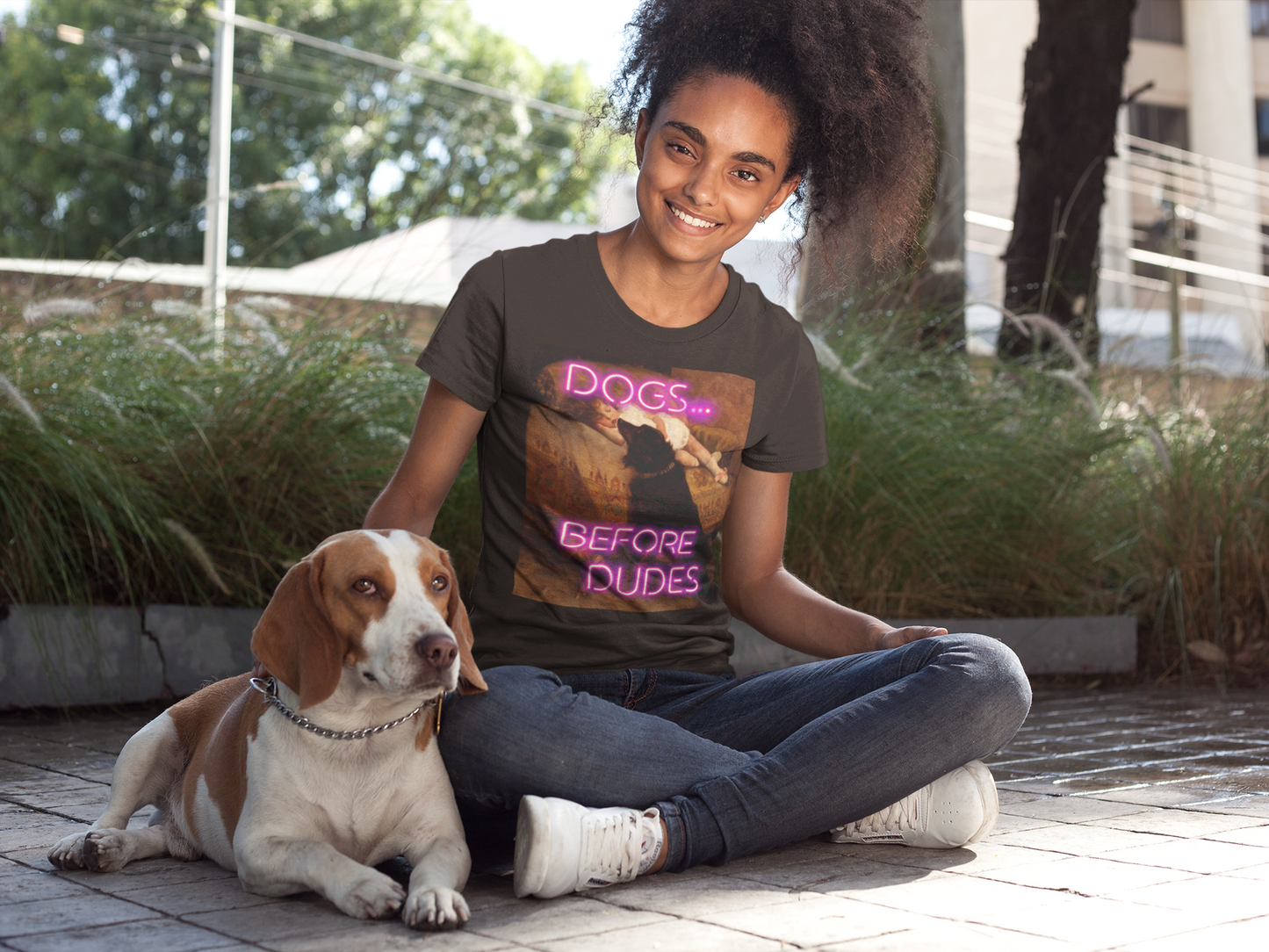 Sleeping Child with Dog unisex T-Shirt: "Dogs Before Dudes" Edition