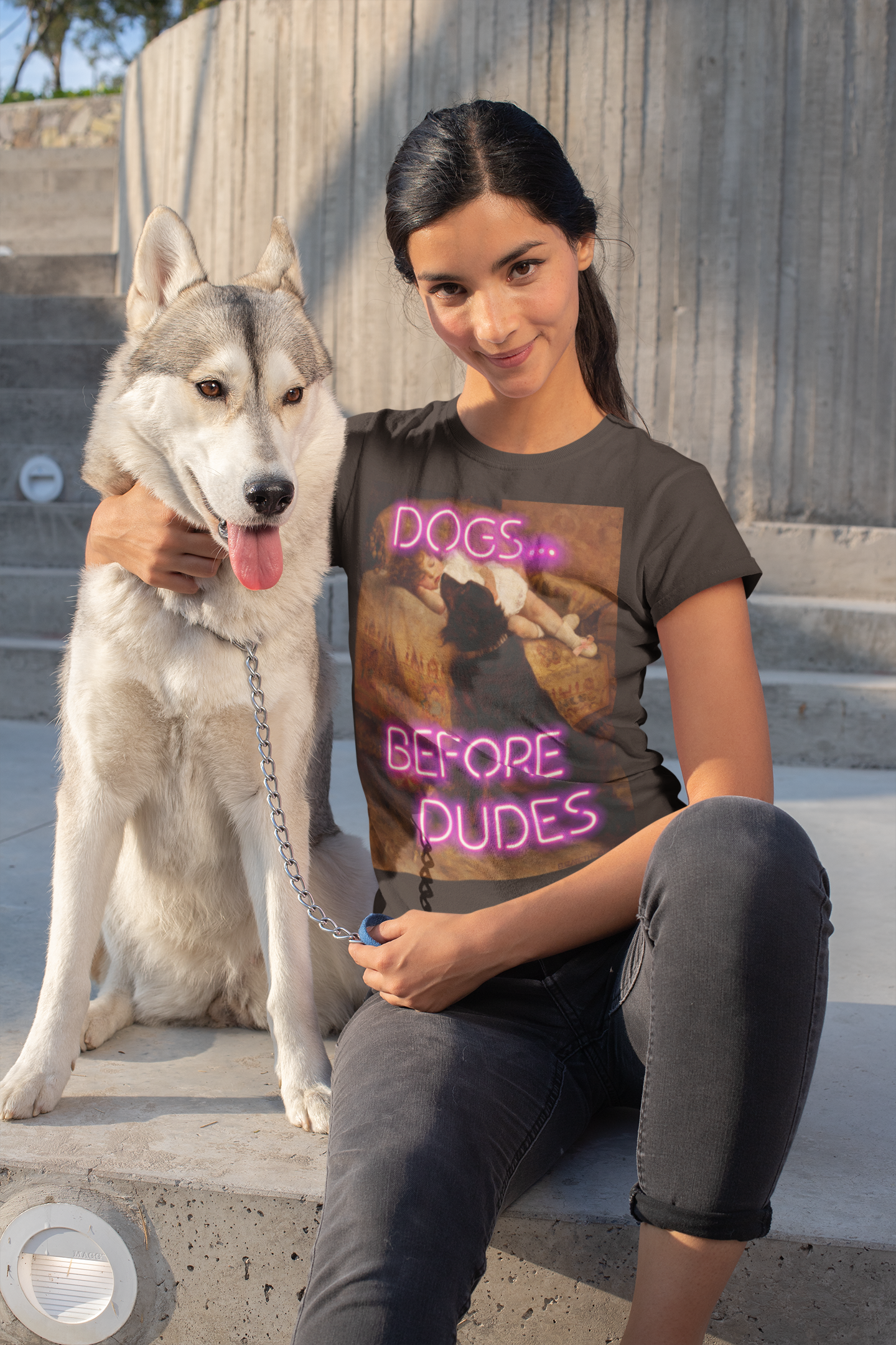 Sleeping Child with Dog unisex T-Shirt: "Dogs Before Dudes" Edition