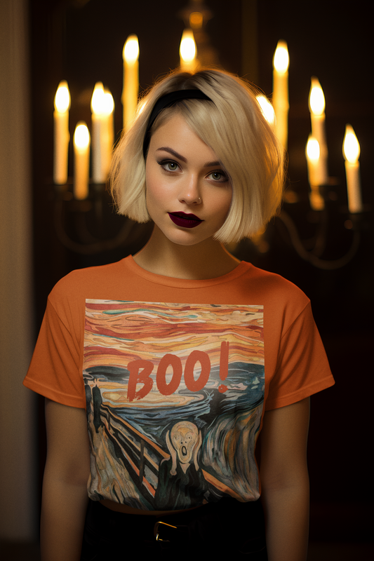 Scream in Style: The Iconic Edvard Munch T-Shirt with a Bold "BOO!" Statement