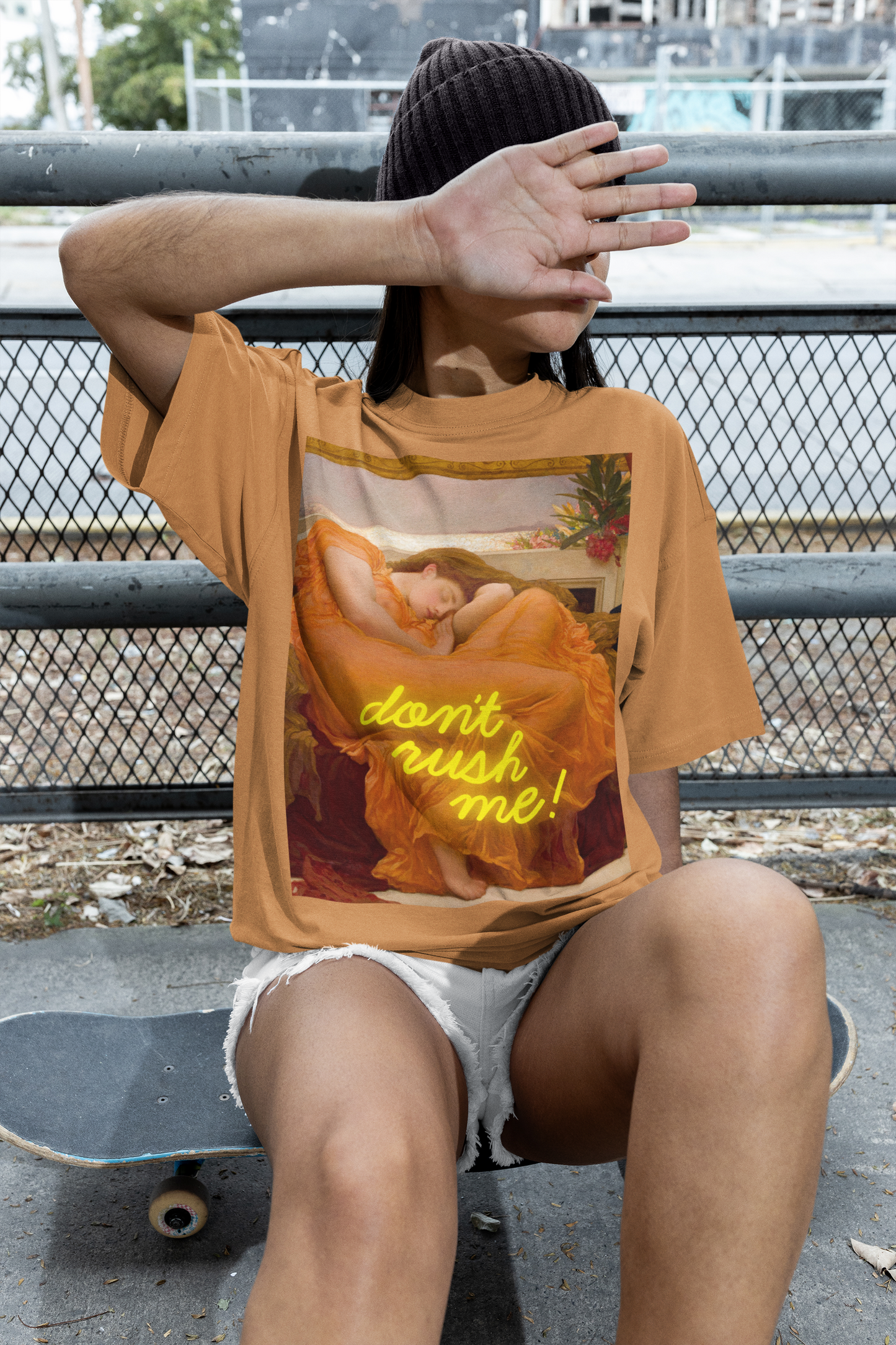 Flaming June unisex T-Shirt: “Don’t Rush Me” Edition