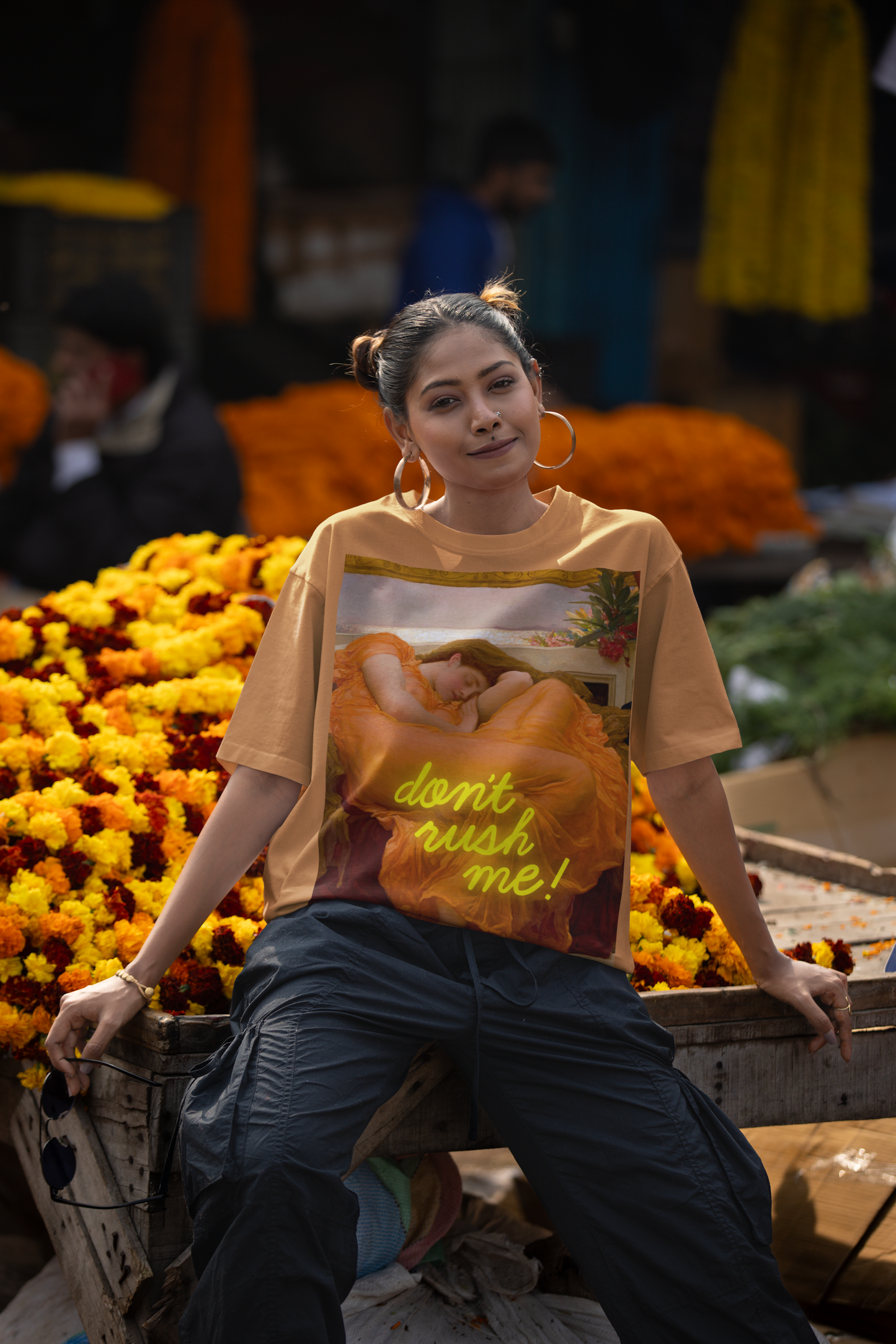 Flaming June unisex T-Shirt: “Don’t Rush Me” Edition