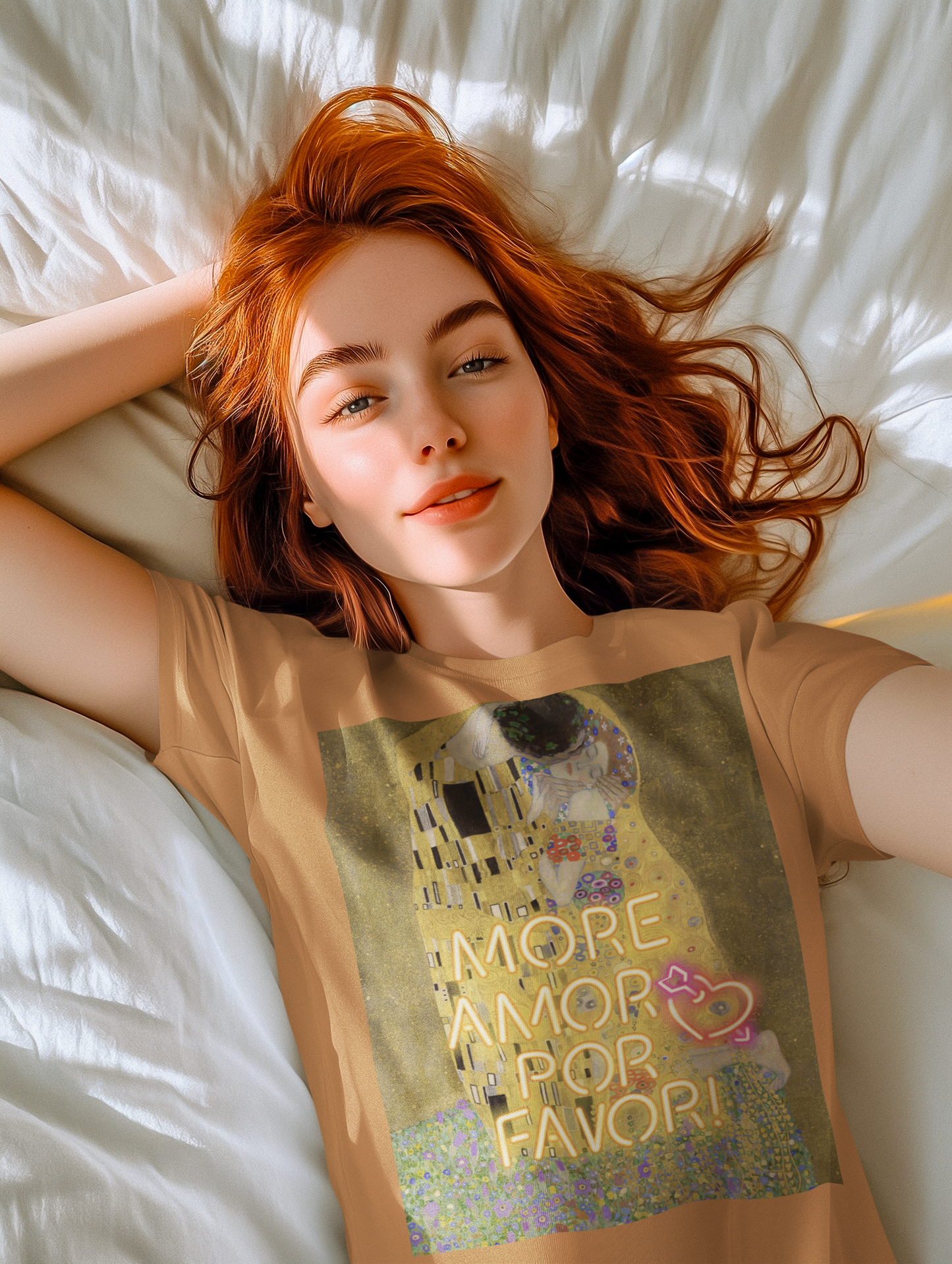 Gustav Klimt The Kiss unisex T-Shirt: "More Amor Por Favor"