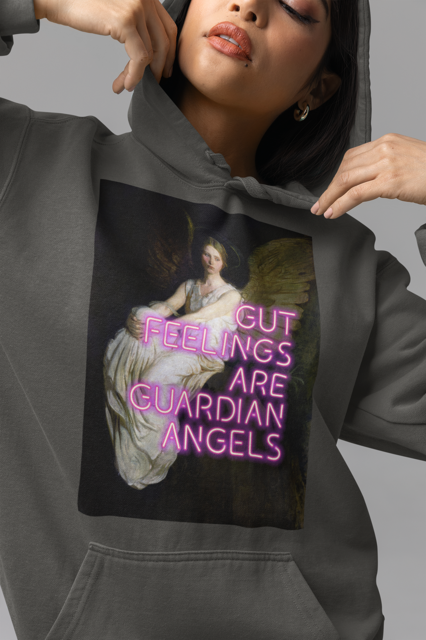 Gut Feelings Are Guardian Angels Vintage Black Unisex Hoodie