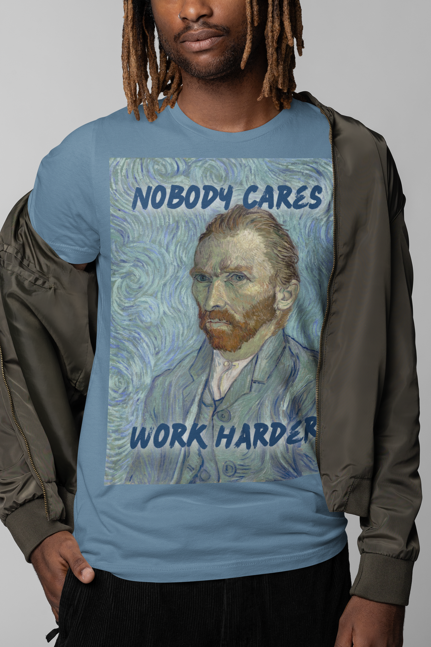 Van Gogh Self-Portrait unisex T-Shirt: “Nobody Cares, Work Harder” Edition