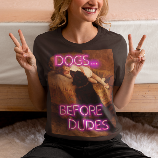 Sleeping Child with Dog unisex T-Shirt: "Dogs Before Dudes" Edition