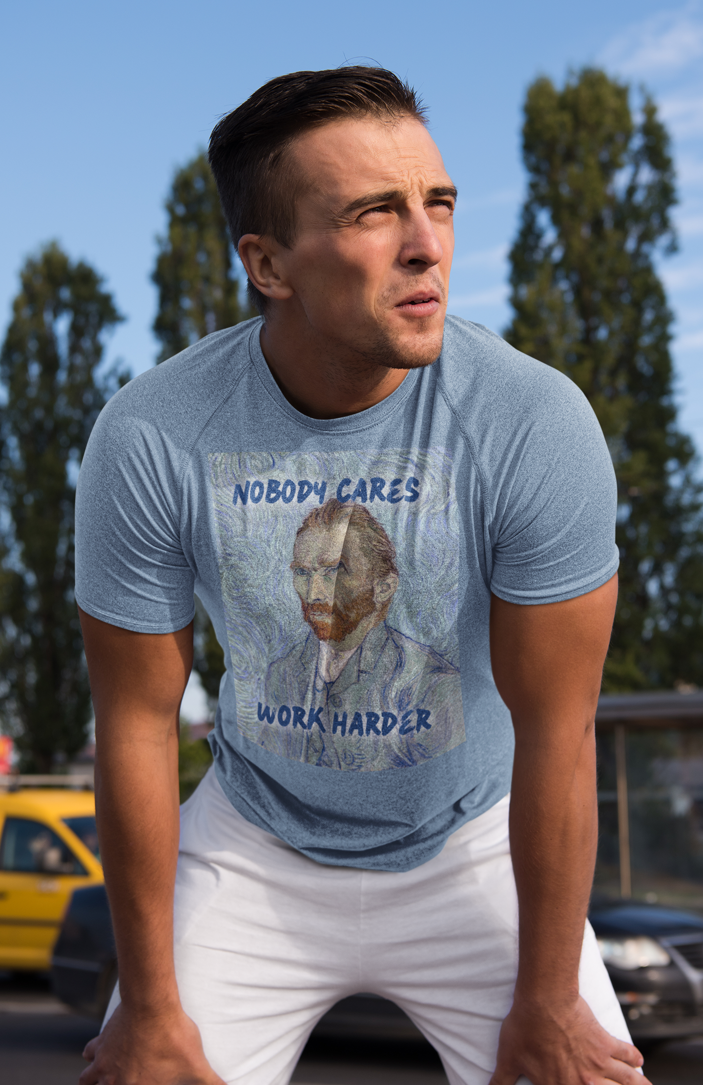 Van Gogh Self-Portrait unisex T-Shirt: “Nobody Cares, Work Harder” Edition