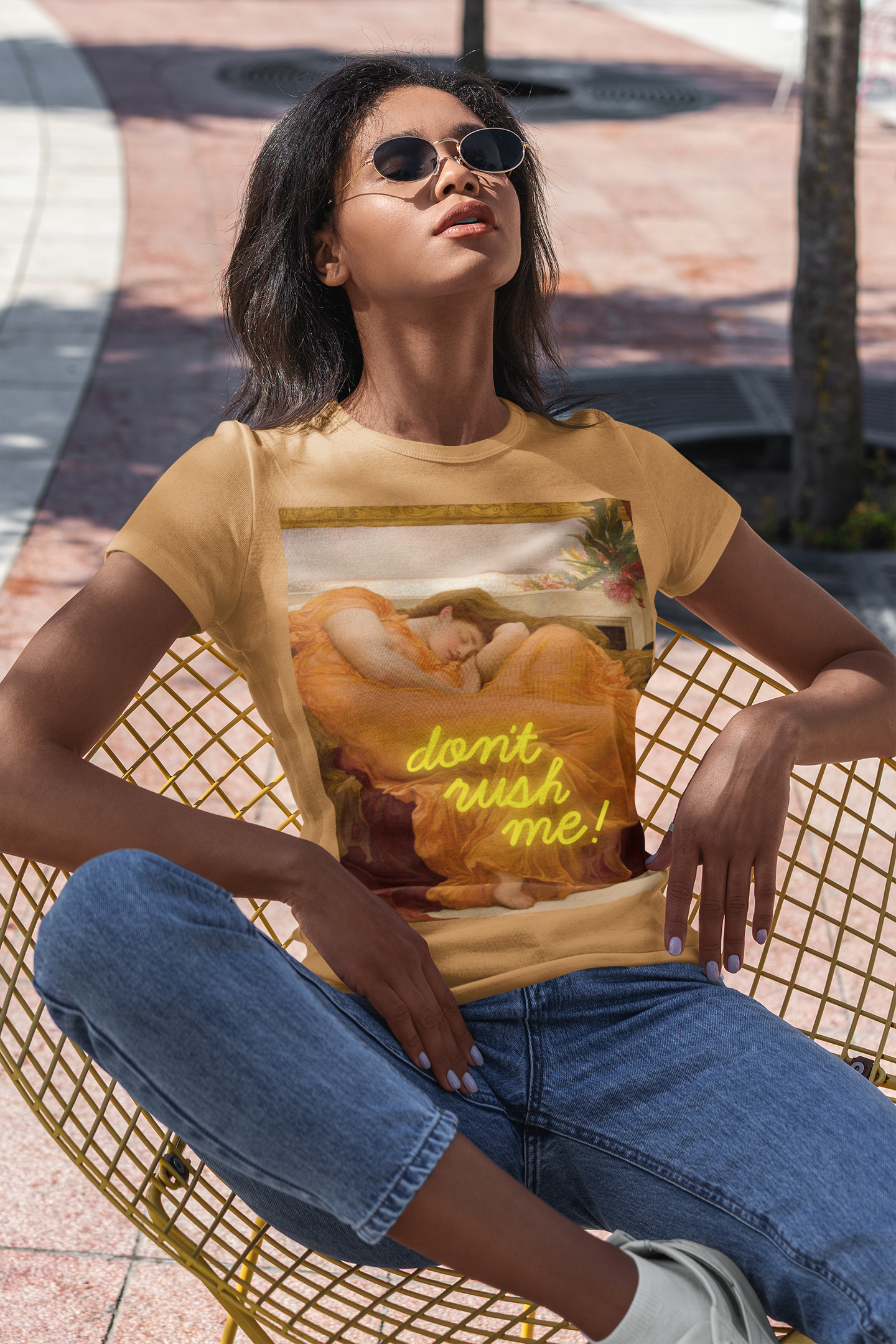 Flaming June unisex T-Shirt: “Don’t Rush Me” Edition