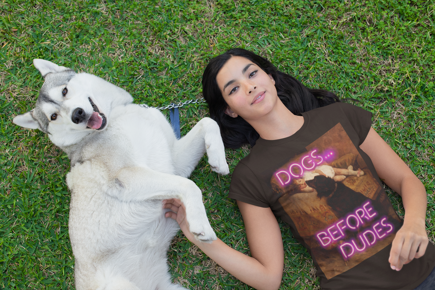 Sleeping Child with Dog unisex T-Shirt: "Dogs Before Dudes" Edition