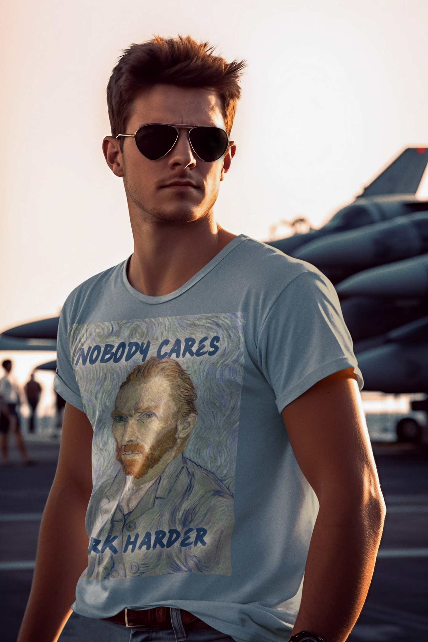 Van Gogh Self-Portrait unisex T-Shirt: “Nobody Cares, Work Harder” Edition